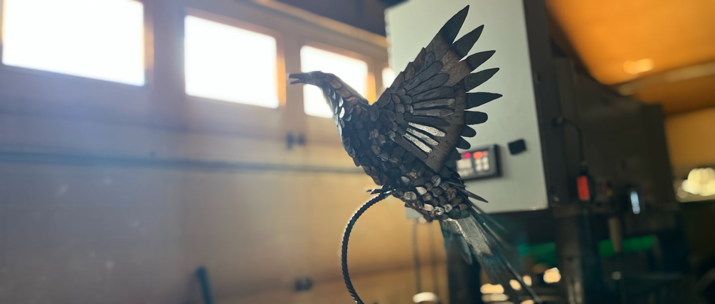 Heat Painted Metal Hawk Sculpture