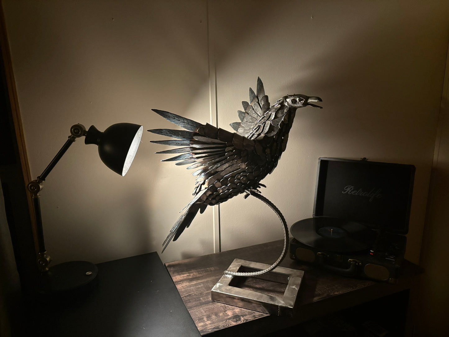 Heat Painted Metal Hawk Sculpture