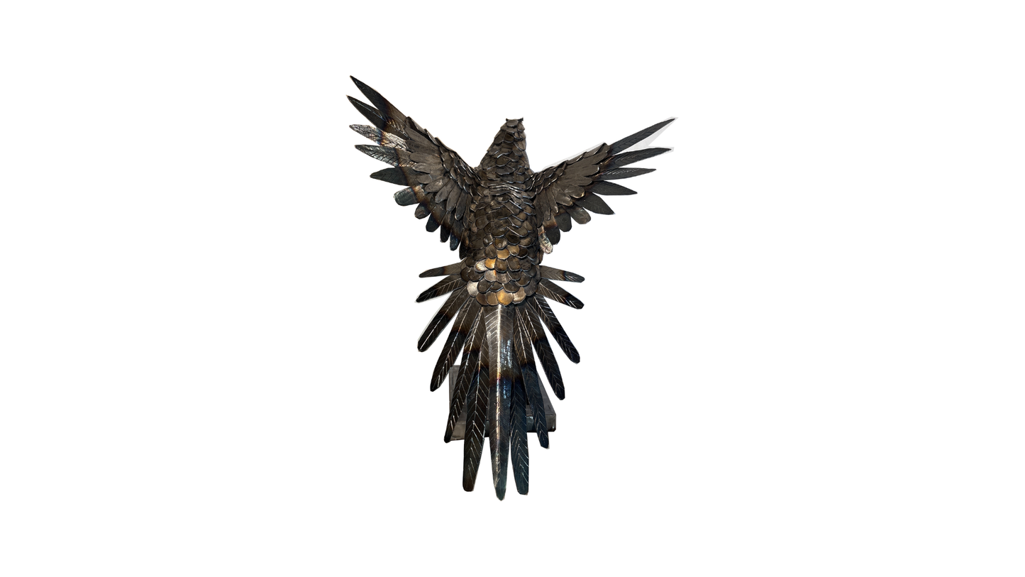 Heat Painted Metal Hawk Sculpture