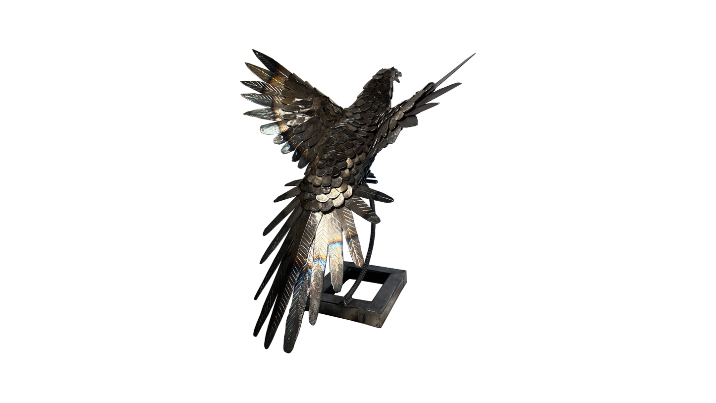 Heat Painted Metal Hawk Sculpture
